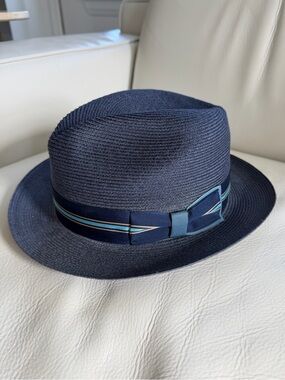 Biltmore Striped Band Fedora Blue Hat
